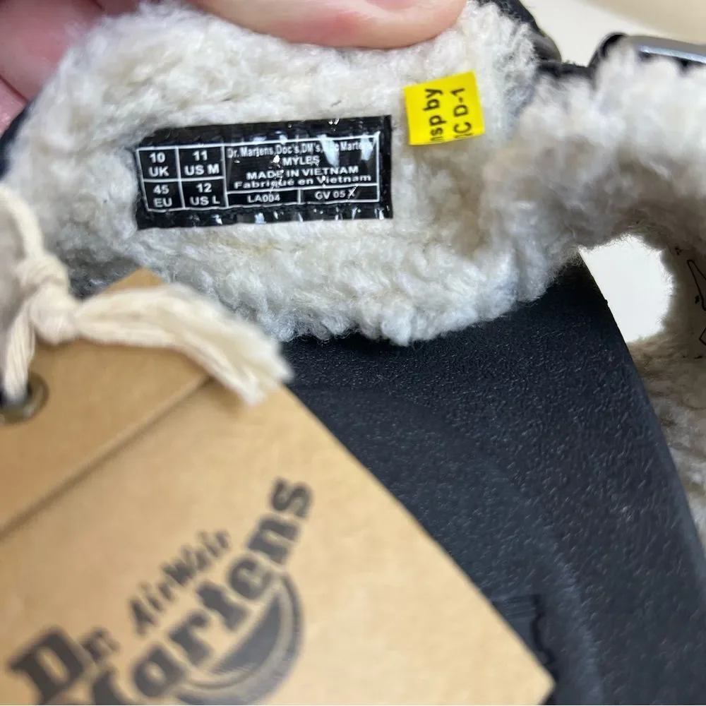 NWT Dr. Martens Myles Suede Faux Fur Lined Buckle Sandal Unisex M 11 W 12